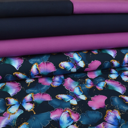 Lot de tissus Jersey Colorful Butterflies bleu marine - Collection exclusive Glitzerpüppi