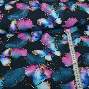 Lot de tissus Jersey Colorful Butterflies bleu marine -...