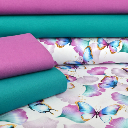 Lot de tissus Jersey Colorful Butterflies bleu marine - Collection exclusive Glitzerpüppi