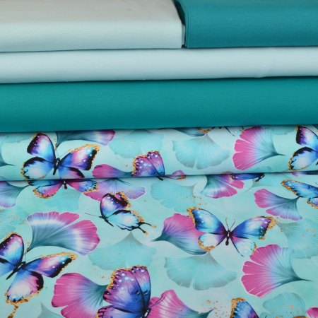 Lot de tissus Jersey Colorful Butterflies bleu marine - Collection exclusive Glitzerpüppi