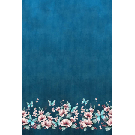 Jersey bordure Prairie aux papillons look denim - Collection exclusive Glitzerpüppi