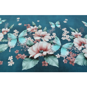 Jersey bordure Prairie aux papillons look denim - Collection exclusive Glitzerpüppi
