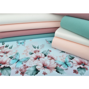 Lot de tissus Jersey Prairie aux papillons menthe -...