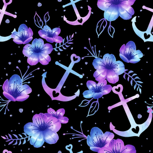 Jersey Fleurs dancres bleu violet sur noir - Collection...