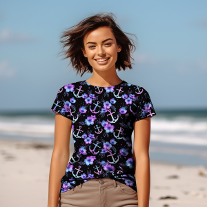 Jersey Fleurs dancres bleu violet sur noir - Collection...