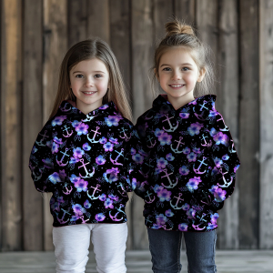 Jersey Fleurs dancres bleu violet sur noir - Collection exclusive Glitzerpüppi