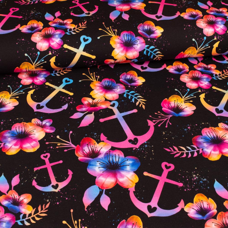 BIO Jersey Fleurs dancres coloré sur noir - Collection exclusive Glitzerpüppi