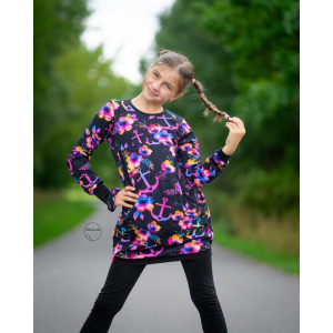 BIO Jersey Fleurs dancres coloré sur noir - Collection exclusive Glitzerpüppi