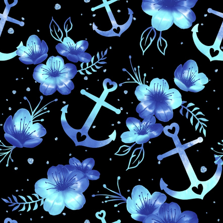 BIO Jersey Fleurs dancres coloré sur noir - Collection exclusive Glitzerpüppi