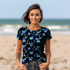 BIO Jersey Fleurs dancres coloré sur noir - Collection exclusive Glitzerpüppi