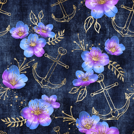 BIO Jersey Fleurs dancres rose bleu or look denim - Collection exclusive Glitzerpüppi