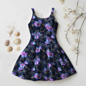 BIO Jersey Fleurs dancres rose bleu or look denim - Collection exclusive Glitzerpüppi