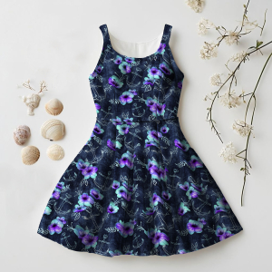 BIO Jersey Maritime Blossoms Mint Lila auf Jeans -...