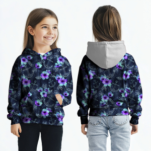 BIO Jersey Maritime Blossoms Mint Lila auf Jeans - Glitzerpüppi Exklusiv Eigenproduktion