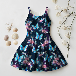 BIO Jersey Sparkly Butterflies and Flowers auf Navy -...