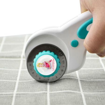 Cutter rotatif 45mm turquoise bouton couvre-lame