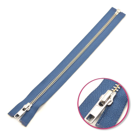 Fermeture à glissière bleu jeans 25cm séparable argent YKK (0573985-839)