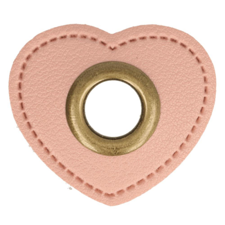 Oeillet simili cuir patch coeur rose 8mm - Bronze