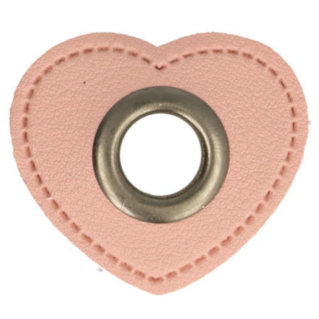 Oeillet simili cuir patch coeur rose 8mm - Argent vieilli