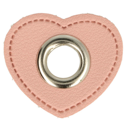 Oeillet simili cuir patch coeur rose 11mm - Nickelé