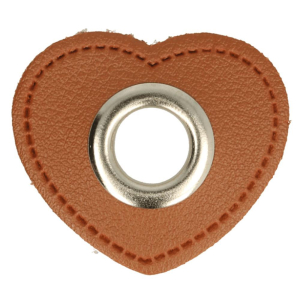 Oeillet simili cuir patch coeur marron 8mm - Nickelé