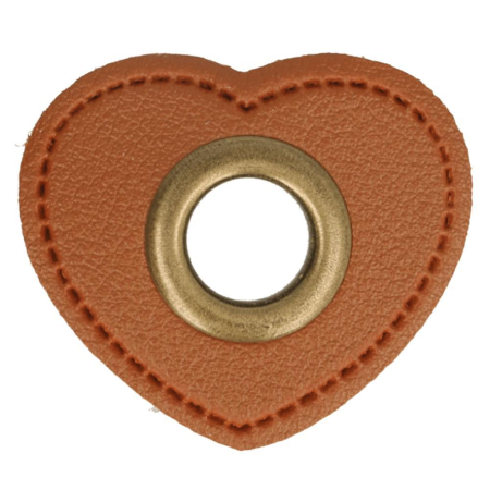 Oeillet simili cuir patch coeur marron 11mm - Bronze