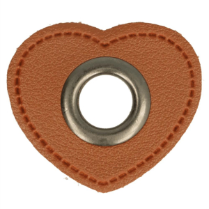 Oeillet simili cuir patch coeur marron 11mm - Argent vieilli