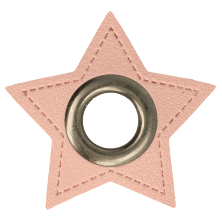 Oeillet simili cuir patch étoile rose 8mm - Argent vieilli