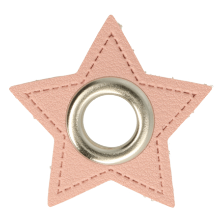 Oeillet simili cuir patch étoile rose 8mm - Nickelé