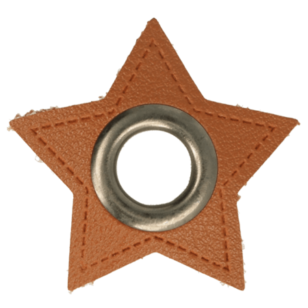 Oeillet simili cuir patch étoile marron 8mm - Argent vieilli