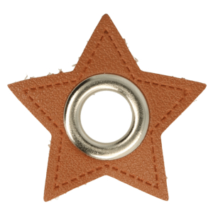 Oeillet simili cuir patch étoile marron 8mm - Nickelé