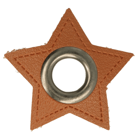 Oeillet simili cuir patch étoile marron 11mm - Argent vieilli