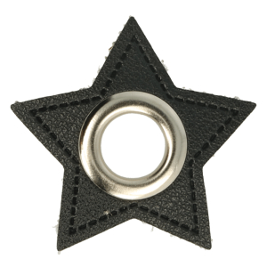 Oeillet simili cuir patch étoile noir 8mm - Nickelé