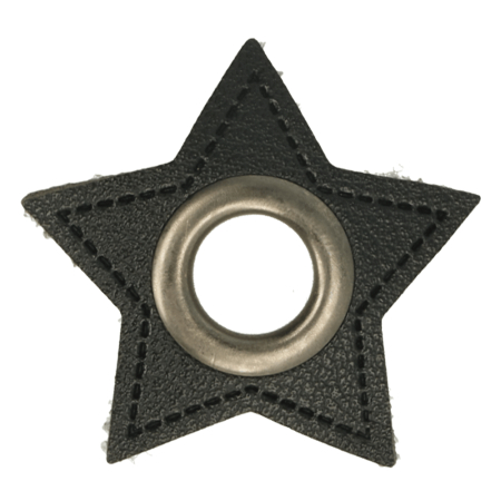 Oeillet simili cuir patch étoile noir 11mm - Argent vieilli