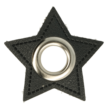 Oeillet simili cuir patch étoile noir 11mm - Nickelé