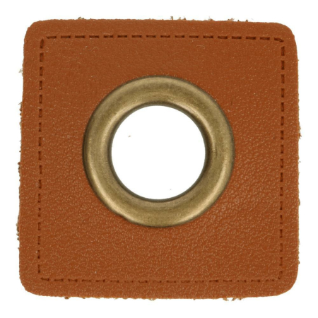 Oeillet simili cuir patch marron 14mm - Bronze