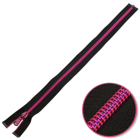 Fermeture à glissière pink métallique 60cm sur noir avec spirale plastique