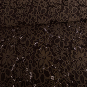 Tissu dentelle extensible fleur kaki