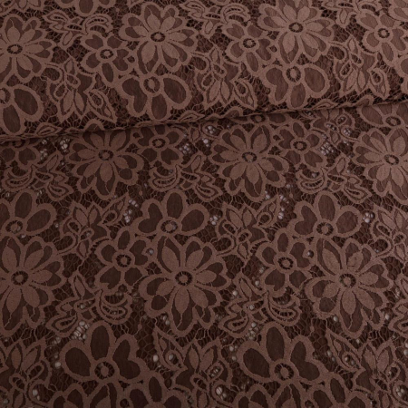 Tissu dentelle extensible fleur taupe