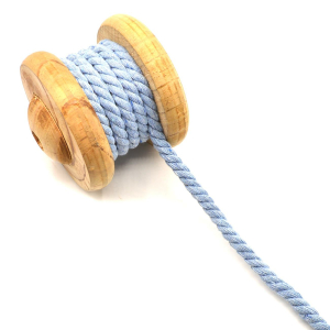 Cordon coton torsadé Uni bleu clair 8 mm
