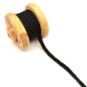 Cordon coton torsadé Uni noir 8 mm