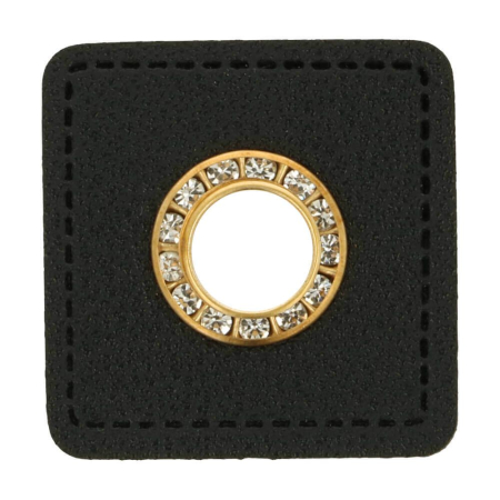 Oeillet simili cuir patch noir 9mm - pailleté doré