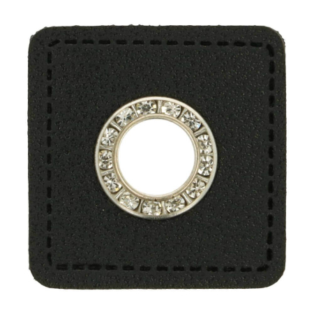 Oeillet simili cuir patch noir 9mm  - pailleté nickelé