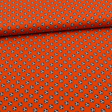 Tissu coton petit ballon de football sur orange