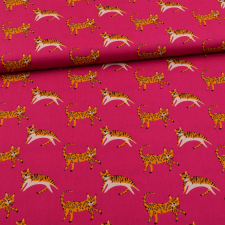 Tissu coton léopard et tigre pink