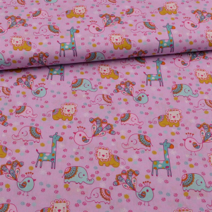 Tissu coton les animaux mignons pink