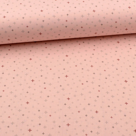 Tissu coton croix sur rose