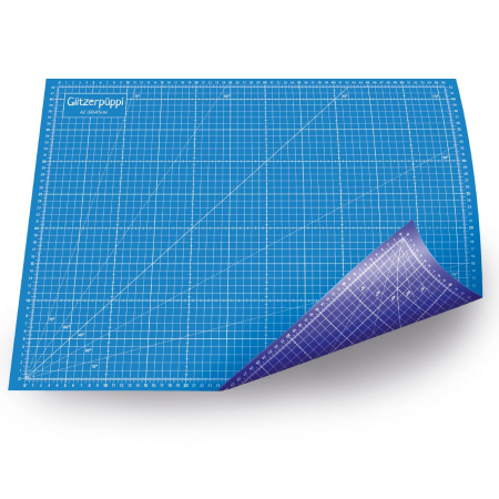 Glitzerpüppi tapis de découpe auto-cicatrisant A2 (60x45cm) -  recto/verso imprimé - bleu clair/bleu